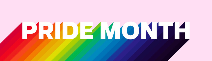 Pride Month Banner with Rainbow Typography. Pride Month Rainbow Text Web Banner with Rainbow LGBTQ Colors. Pride Month Design Vector Illustration.