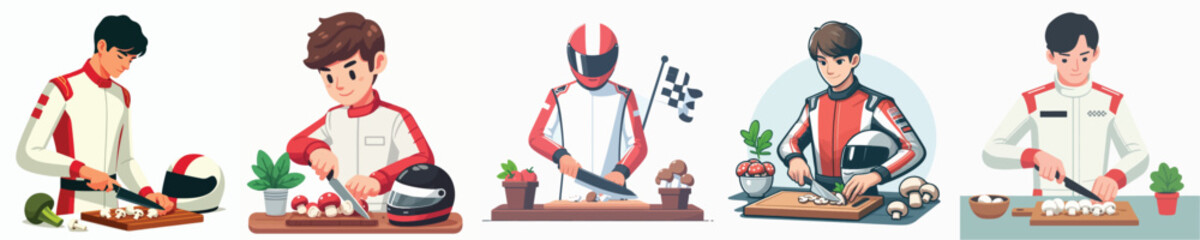 racer character vector cutting mushrooms