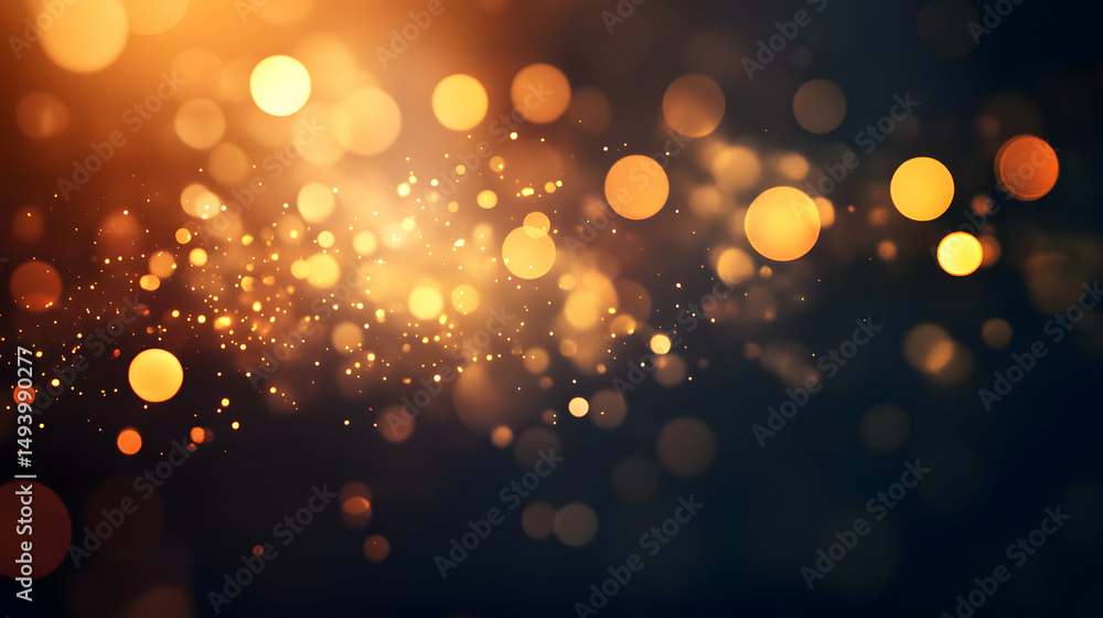 Poster abstract background design exhibiting glowing golden bokeh effect with diffused light