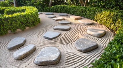 Obraz premium Serene Zen Garden Stepping Stones Path Landscape