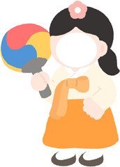 단오 부채를 든 어린이 얼굴합성도안 일러스트