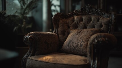 Antique Armchair: A captivating view of an antique armchair, radiating elegance and timelessness with ornate details, and luxurious textures.
