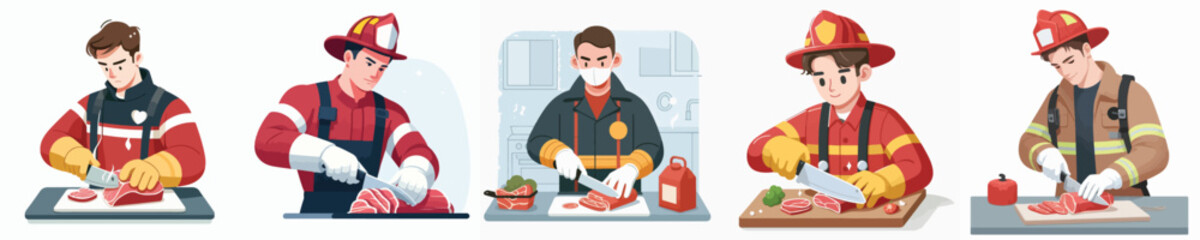 firefighter character vector cutting meat