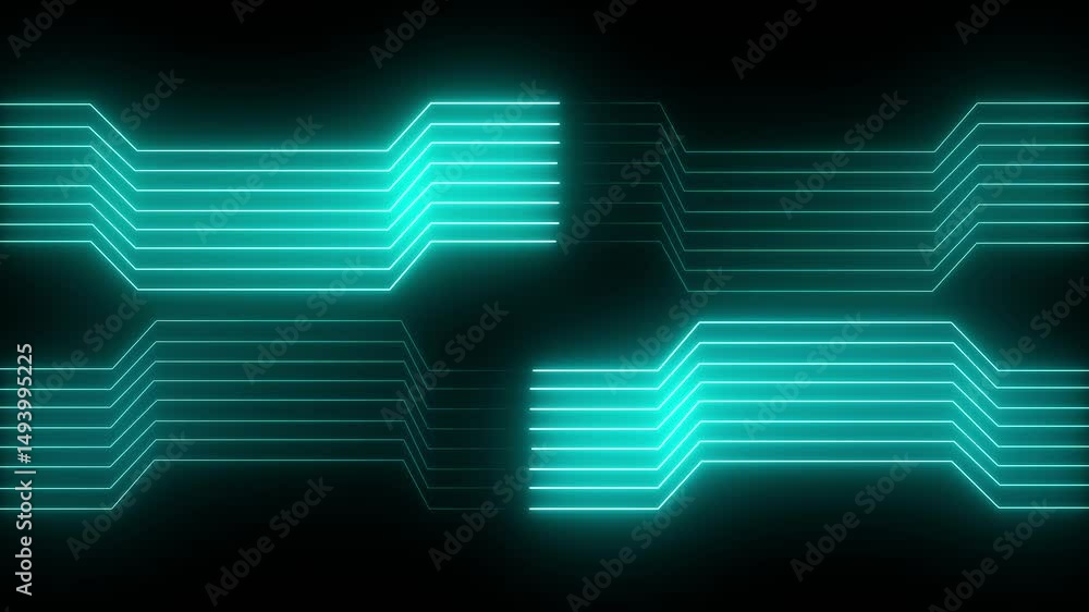 Poster neon glowing futuristic circuit line animation on black background. abstract blue technology backgro