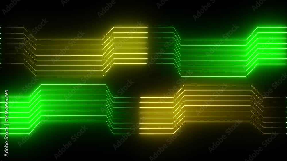 Poster neon glowing futuristic circuit line animation on black background. abstract blue technology backgro
