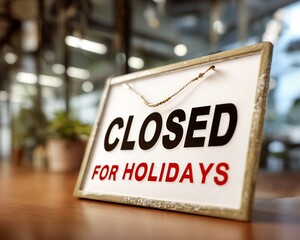 "Closed for Holidays" Sign on Wooden Table
