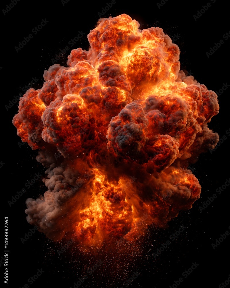 Poster digital rendering of a large-scale fireball explosion
