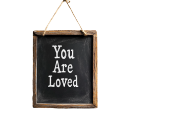 Inspirational pride message written on mini chalkboard with positive affirming words isolated on white background PNG