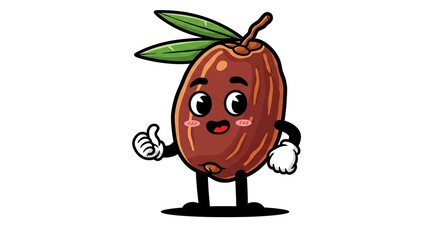 Cartoon Date Fruit Giving a Thumbs Up on White Background