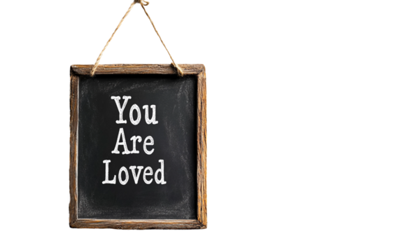 Inspirational pride message written on mini chalkboard with positive affirming words isolated on white background PNG - Powered by Adobe