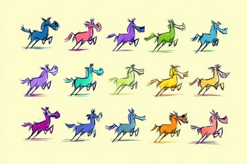 Obraz premium CHEVAUX MULTICOLORES AU GALOP
