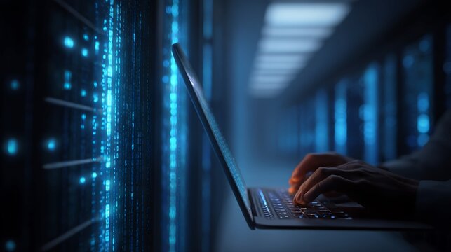 Laptop Use in Data Center with Illuminated Servers