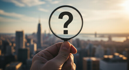 magnifying glass. Question mark on magnifying glass