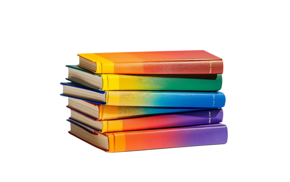 Vibrant stack of LGBTQ literature featuring pride bookmarks promoting equality and awareness isolated on white background PNG