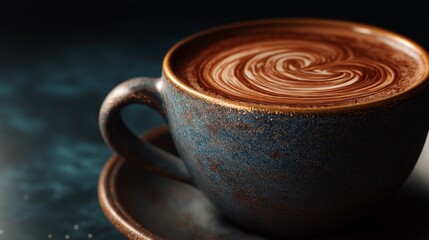 Aromatic Coffee Delight: A close-up of a meticulously crafted cup of coffee, swirls of steamed milk adorning the surface, presenting a visual treat for coffee lovers.
