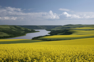 Fototapeta premium serene summer landscape in manitoba featuring lush green fields and clear blue skies