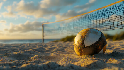Beach volleyball sunset sand net ball