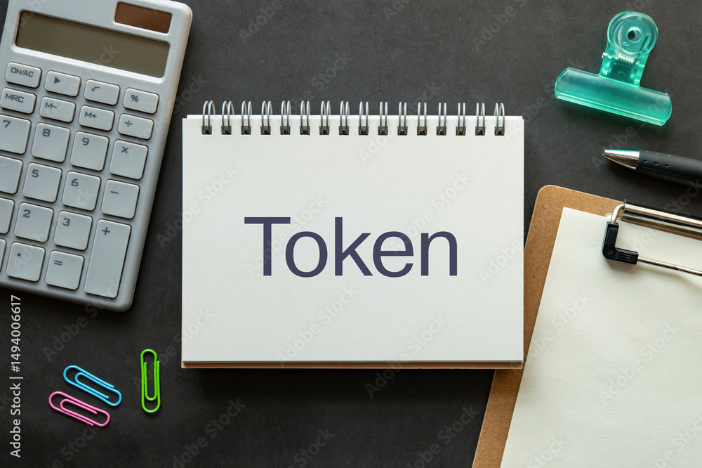 Poster there is notebook with the word token. it is as an eye-catching image.