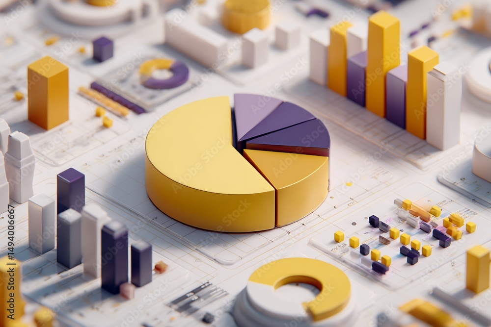 Poster three-dimensional data visualization charts: pie, bar, and column graphs