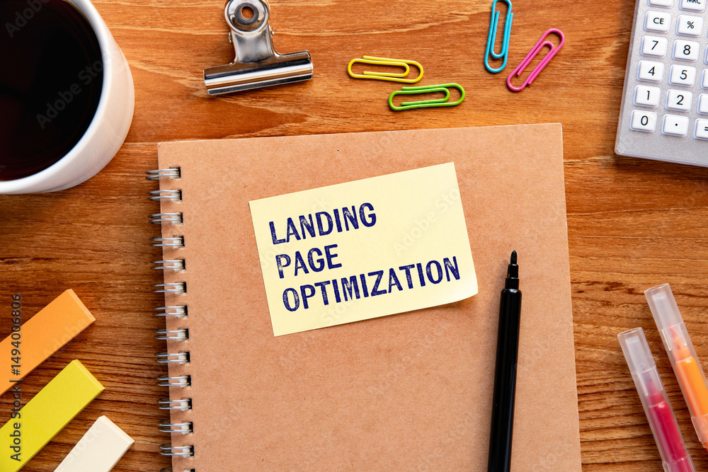 Poster there is sticky note with the word landing page optimization. it is as an eye-catching image.