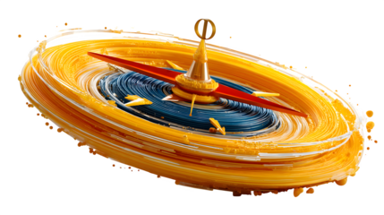 A glowing 3D compass icon with spinning motion lines, symbolizing adventure and direction, isolated on white --ar 16:9 --v 7.0 --s 750