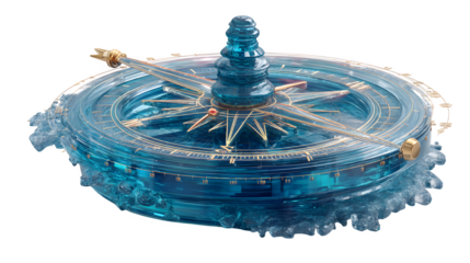 A glowing 3D compass icon with spinning motion lines, symbolizing adventure and direction, isolated on white --ar 16:9 --v 7.0 --s 750