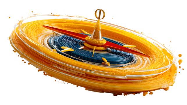 A glowing 3D compass icon with spinning motion lines, symbolizing adventure and direction, isolated on white --ar 16:9 --v 7.0 --s 750