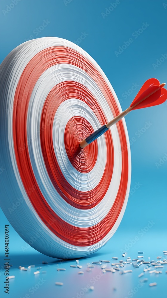 Poster three-dimensional target with arrow and debris