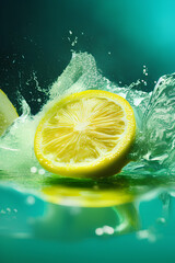 Flying Lemon Slice with Water Splash in Cinematic Artistic Style