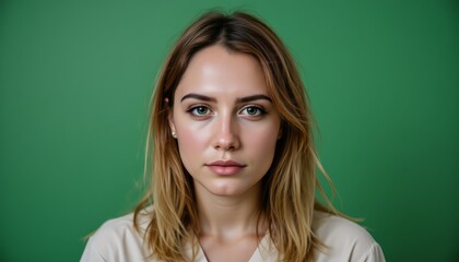 Fototapeta premium Radiant woman with flowing hair, a captivating portrait of beauty and grace