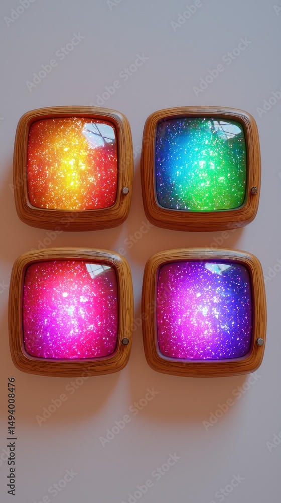 Poster four tvs displaying bright colorful abstract patterns