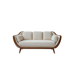 Mid-Century Modern Sofa with Walnut Wood Frame and Cream Upholstery
