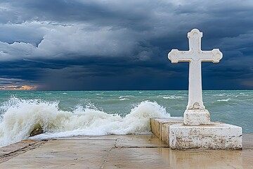 Stormy Sea Cross Dramatic Ocean Waves Crashing Dramatic Cross Seascape