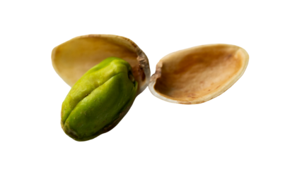 Pistachio grain in its shells . Macro photo. Great source of plant-based protein. Raw in-shell pistachios. Source of healthy fats. Transparent background