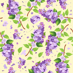Vector seamless floral pattern with lilac on light yellow background