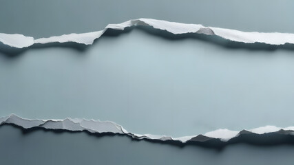 Abstract torn paper reveal with teardrop shaped opening and textured edges on a cool background