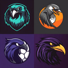 Fototapeta premium head of the wolf. A collage of four bird-themed sports logos. 