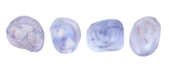 Obraz premium Set of artistic tender granulate textured light purple, blue and red watercolor round stone shapes. Hand painting abstract watercolour geometric stains for banner design, greeting cards