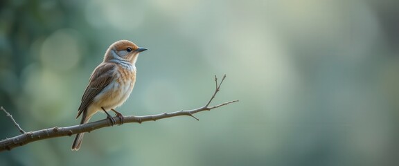 Fototapeta premium Elegant small bird perched on a branch with a soft blurred background in natural habitat during golden hour