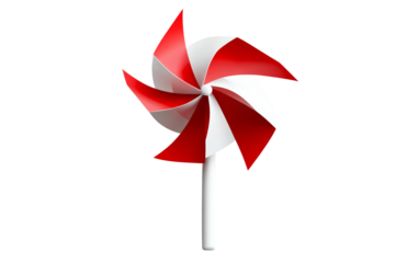 Vector style pinwheel toy in red and white colors with sharp clean edges and simple design isolated on white background PNG