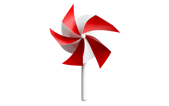 Vector style pinwheel toy in red and white colors with sharp clean edges and simple design isolated on white background PNG