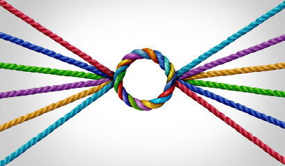 Unity Success Concept Connecting together in a perfect circle as a teamwork symbol or a business...