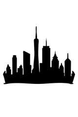 Naklejka premium Silhouette of a Vibrant City Skyline Featuring Skyscrapers at Twilight