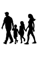 Family of Four Enjoying a Walk on the Beach at Sunset