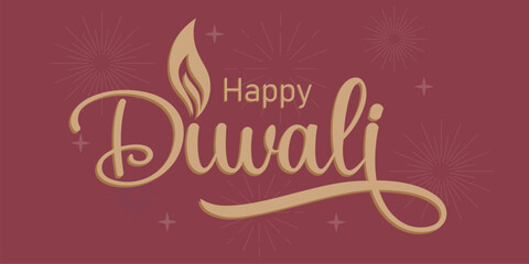 Happy Diwali text. Festival of lights. Greeting card or holiday banner. Vector illustration