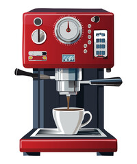 red coffee maker extracting rich espresso - vector illustration