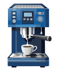 compact blue espresso machine brewing single shot - vector illustration