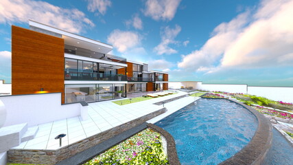 リゾートホテル　3DCGレンダリング