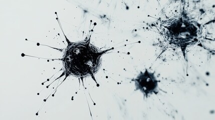 Abstract organic virus shapes morphing into network lines, covid, connectivity and global spread.