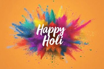 Happy Holi Color Burst on Orange Background